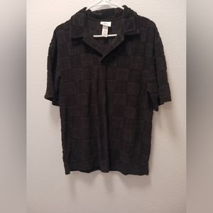 SMILEY x H&M Relaxed Fit Terry Polo Shirt - Black Size Small